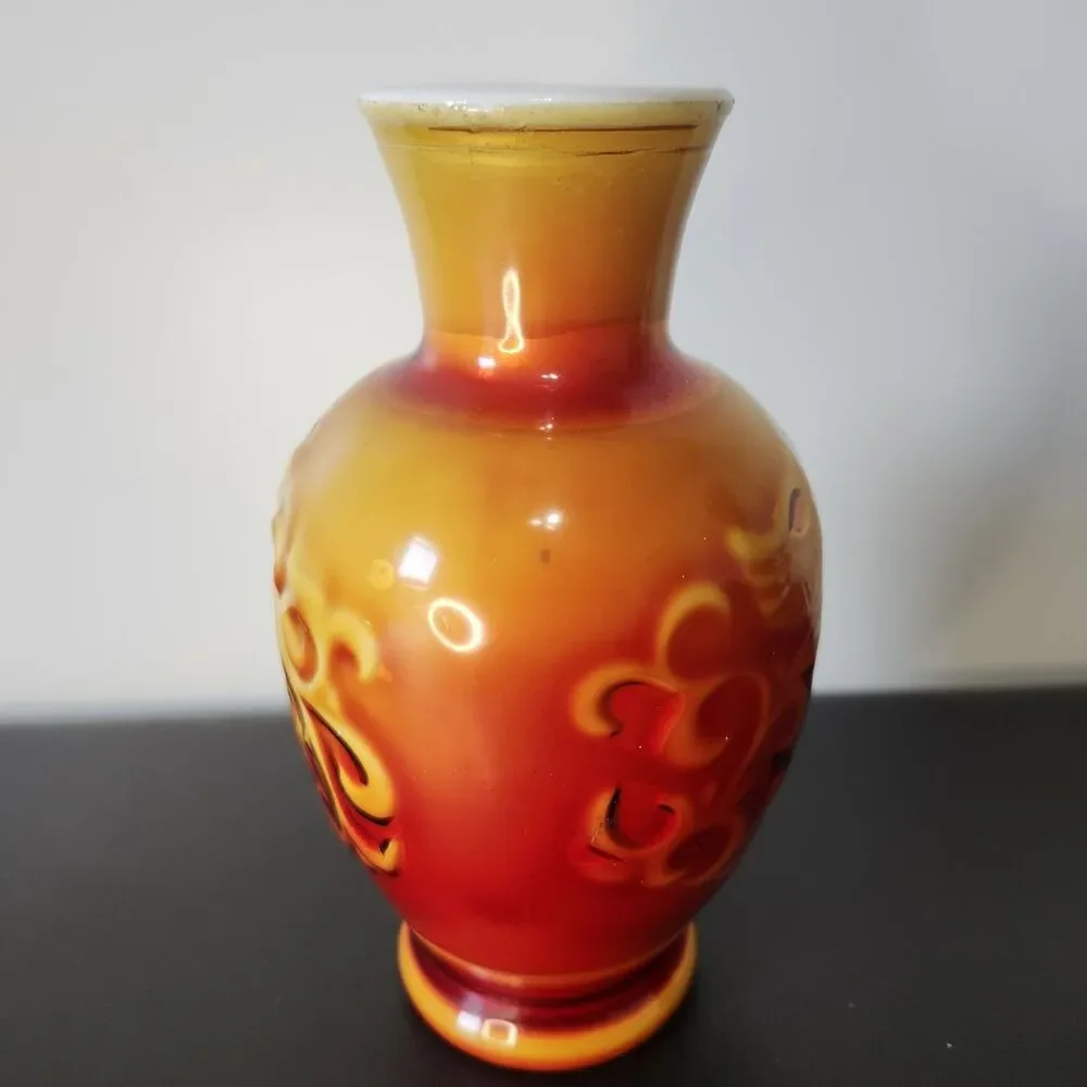 Vtg 1981 Avon Spring Bouquet Vase Red Orange Amberina Glass Hogwarts Witchy Deco